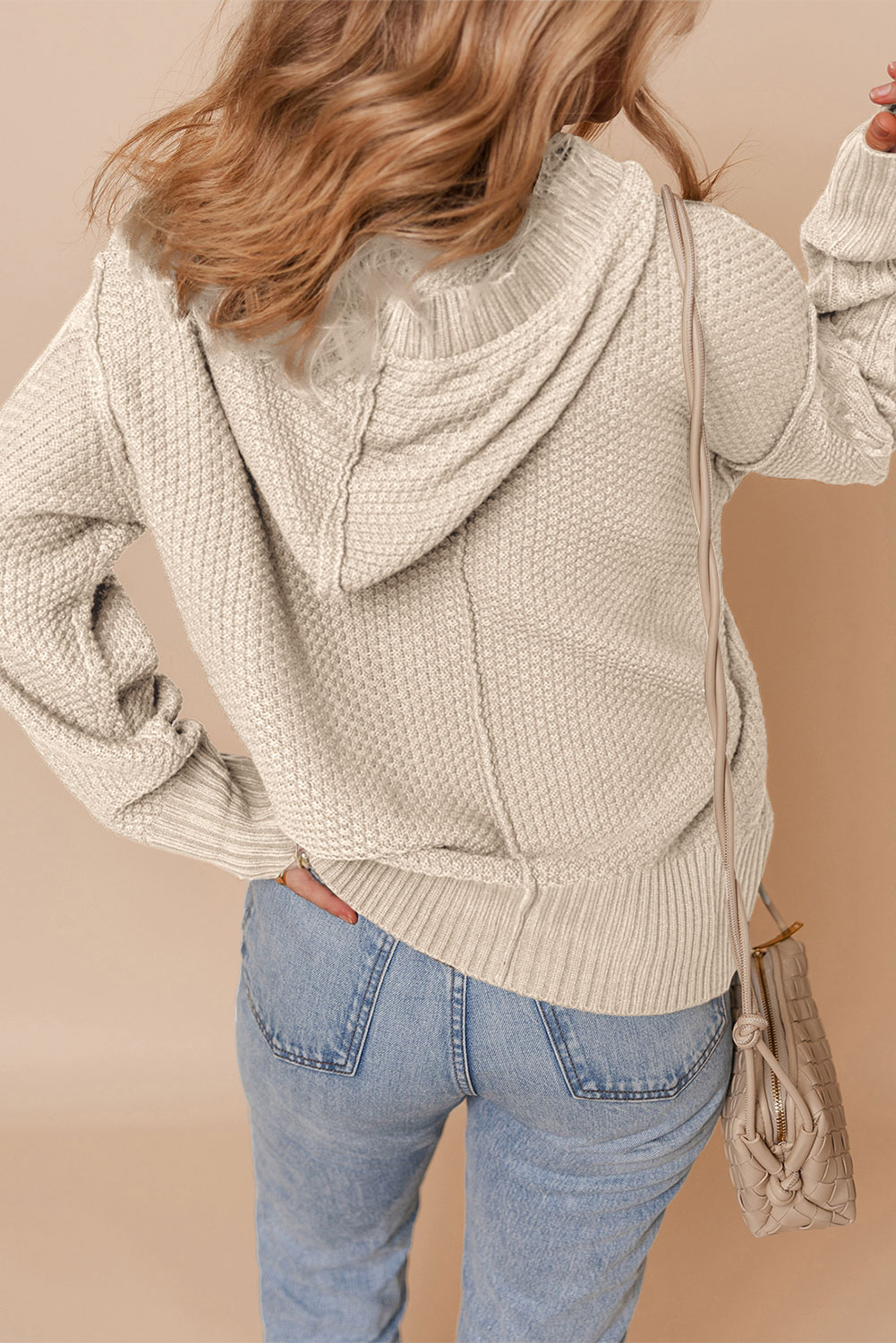 White Cable Knit Texture Uneven Hem Hooded Chic Cardigan - loveforevers
