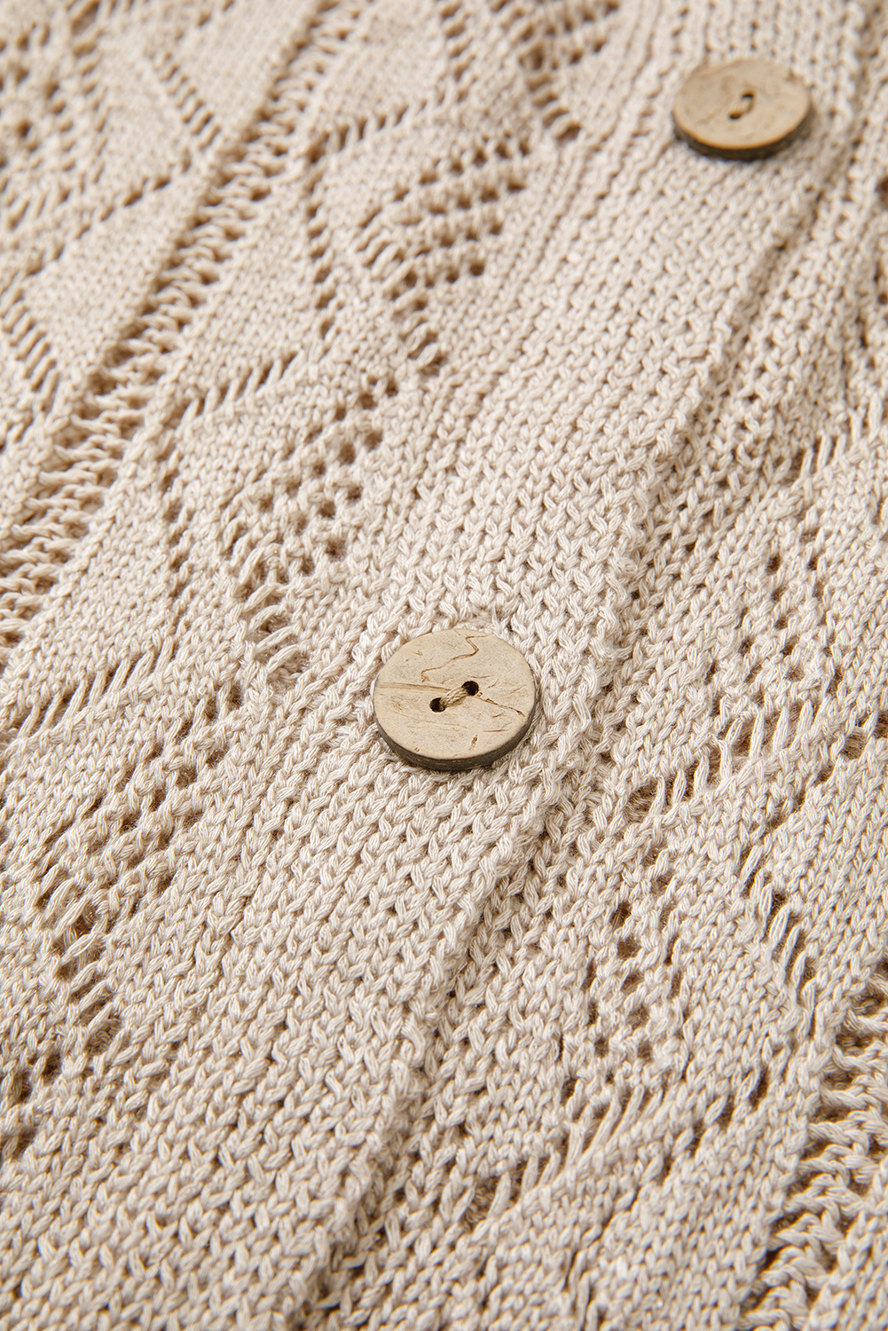 Parchment Hollow Out Buttons Front Long Cardigan - loveforevers
