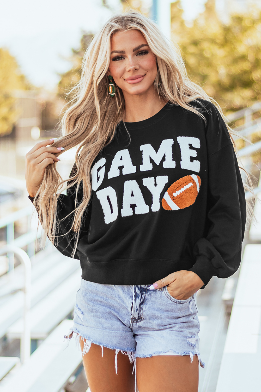 Black GAME DAY Graphic Varsity Pullover Sweatshirt - loveforevers