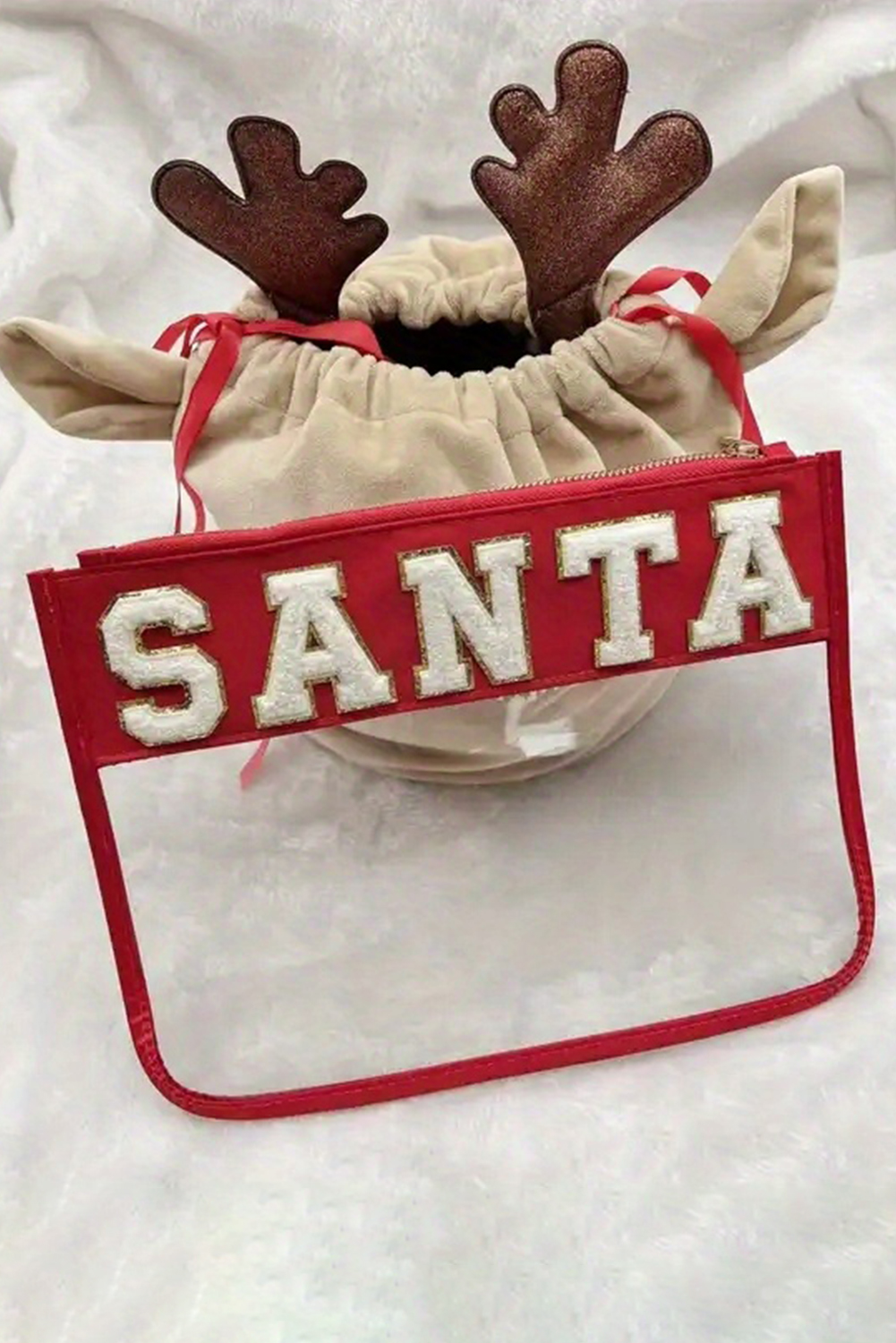 Red SANTA Contrast Trim Clear Makeup Bag - loveforevers