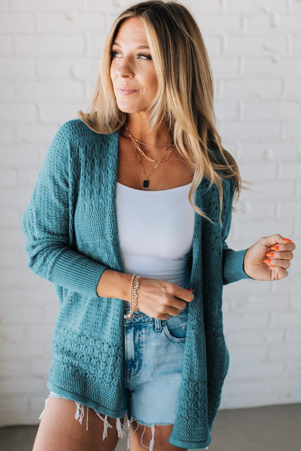 Redwood Burl Mixed Pattern Knitted Open Front Plus Cardigan - loveforevers