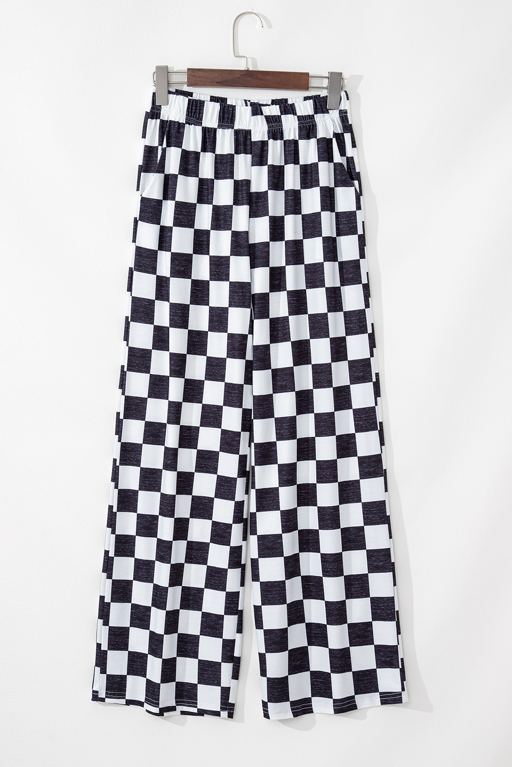 Black 2-Tone Checked Print High Waist Wide Leg Pants - loveforevers