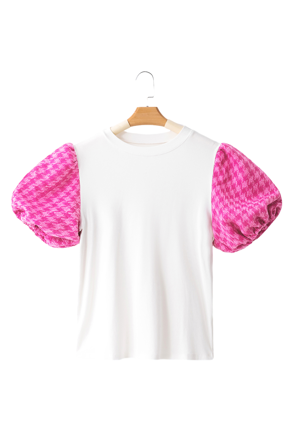 White Contrast Tweed Puff Sleeve Top - loveforevers