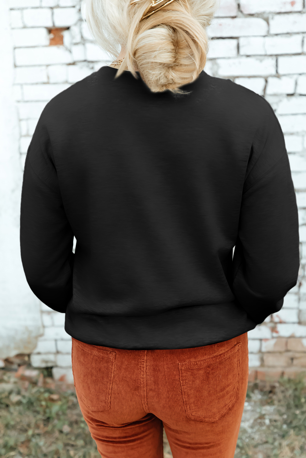 Black Western Pattern Print Round Neck Pullover Sweatshirt - loveforevers
