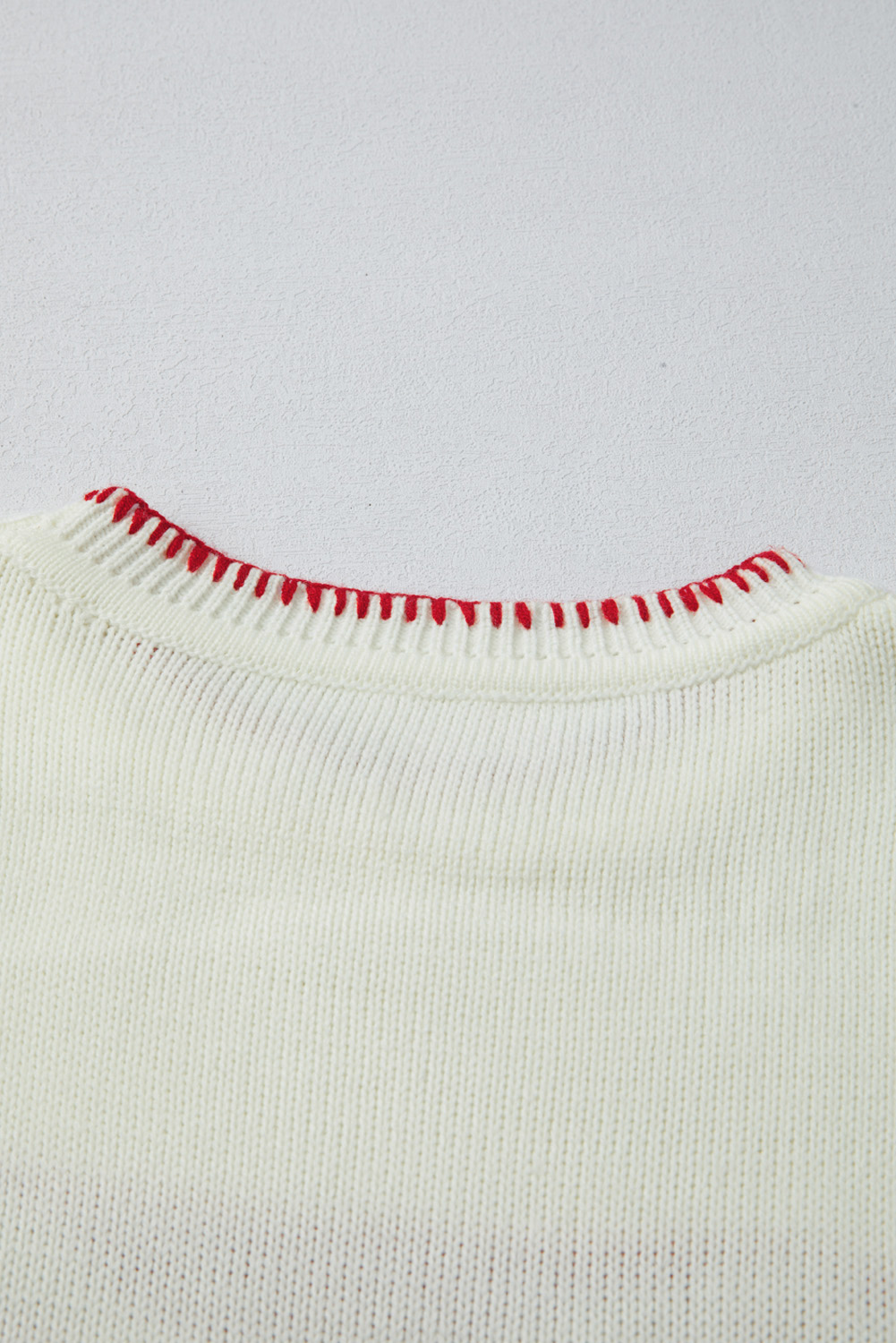 White Bow Pattern Contrast Trim Christmas Loose Graphic Sweater - loveforevers
