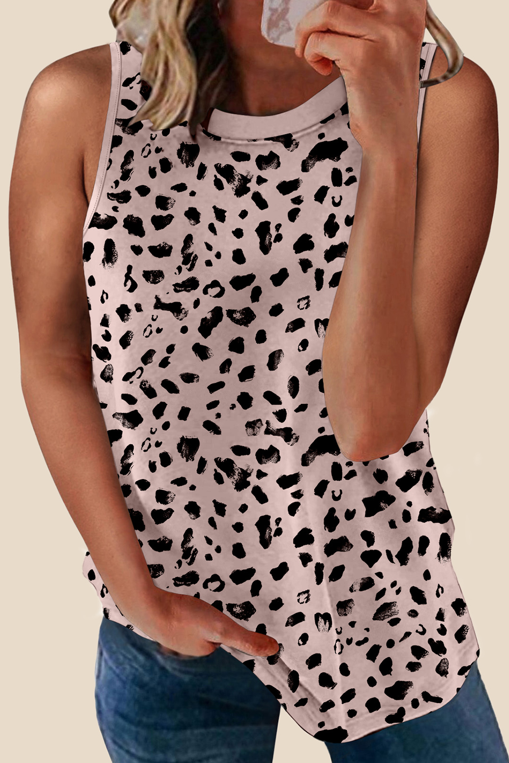 Apricot Leopard Round Neck Tank Top - loveforevers