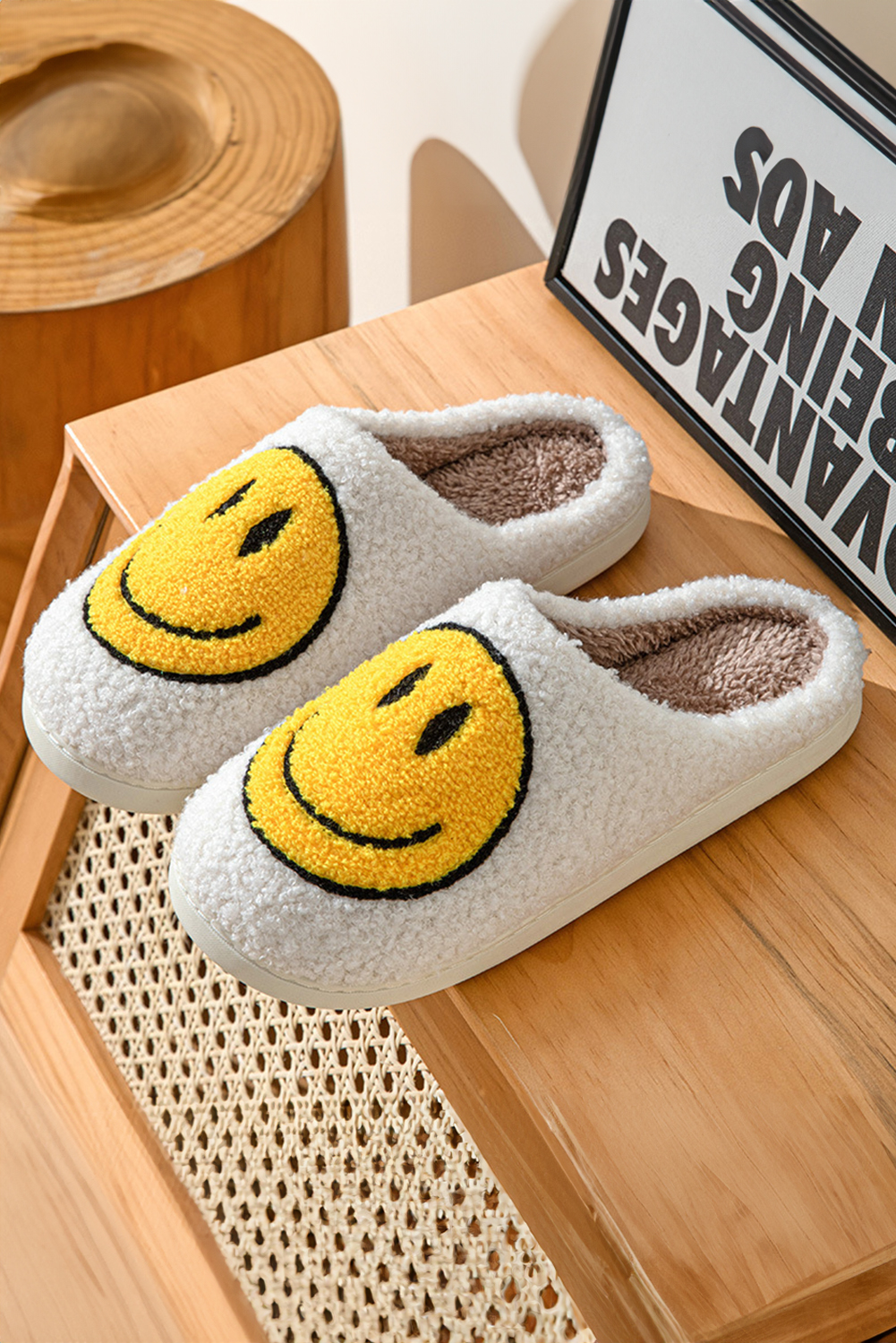 Pink Smile Face Print Non-slip Plush Slippers - loveforevers