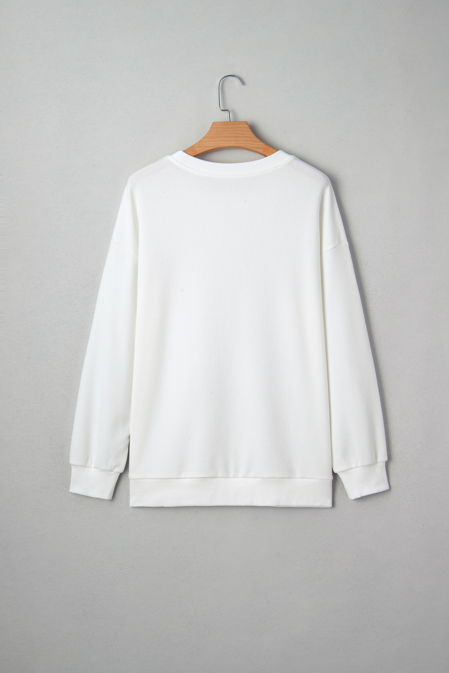 White Merry Tinsel Letter Embroidery Ribbed Drop Shoulder Sweatshirt - loveforevers