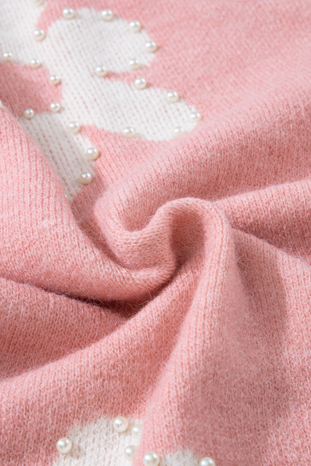 Bonbon Pearl Beaded Heart Drop Shoulder Sweater - loveforevers