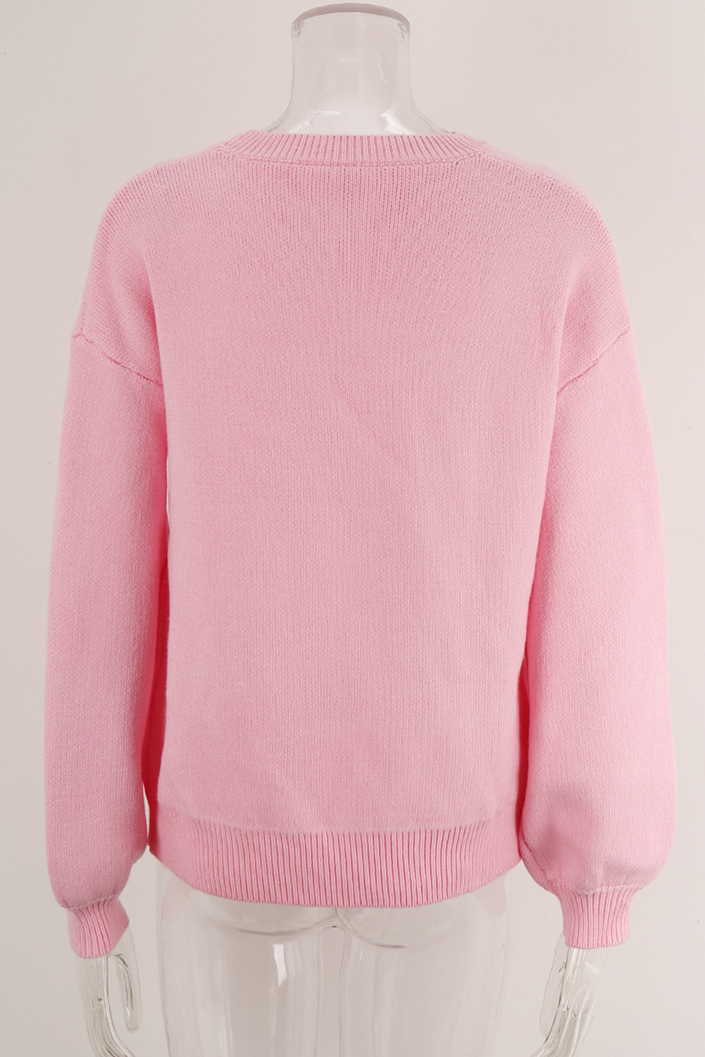 Pink Bow Graphic Drop Shoulder Round Neck Sweater - loveforevers