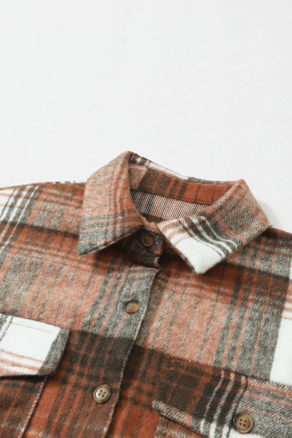 Brown Plaid Flap Pockets Shacket - loveforevers