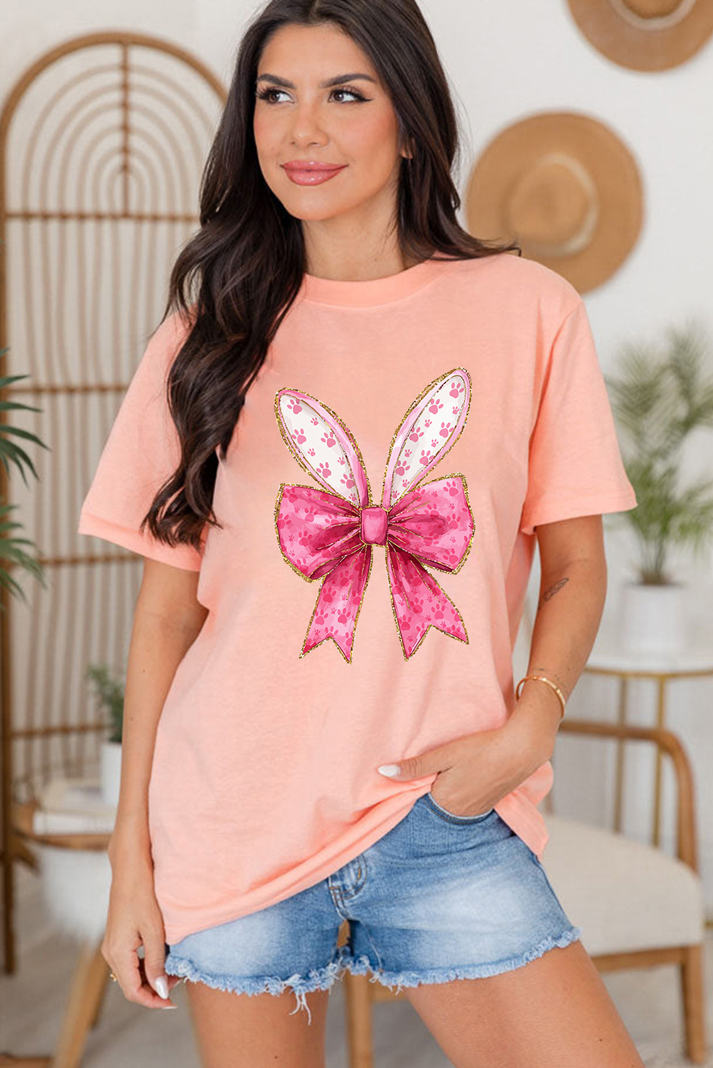 White Easter Egg Bow Bunny Ear Printed T Shirt - loveforevers