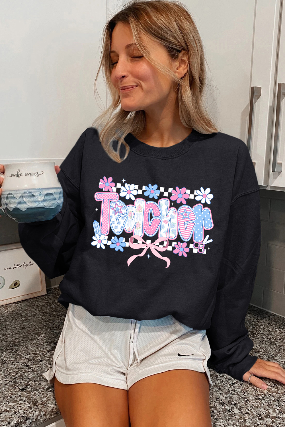Black Custom Teacher Graphic Sweatshirt - loveforevers
