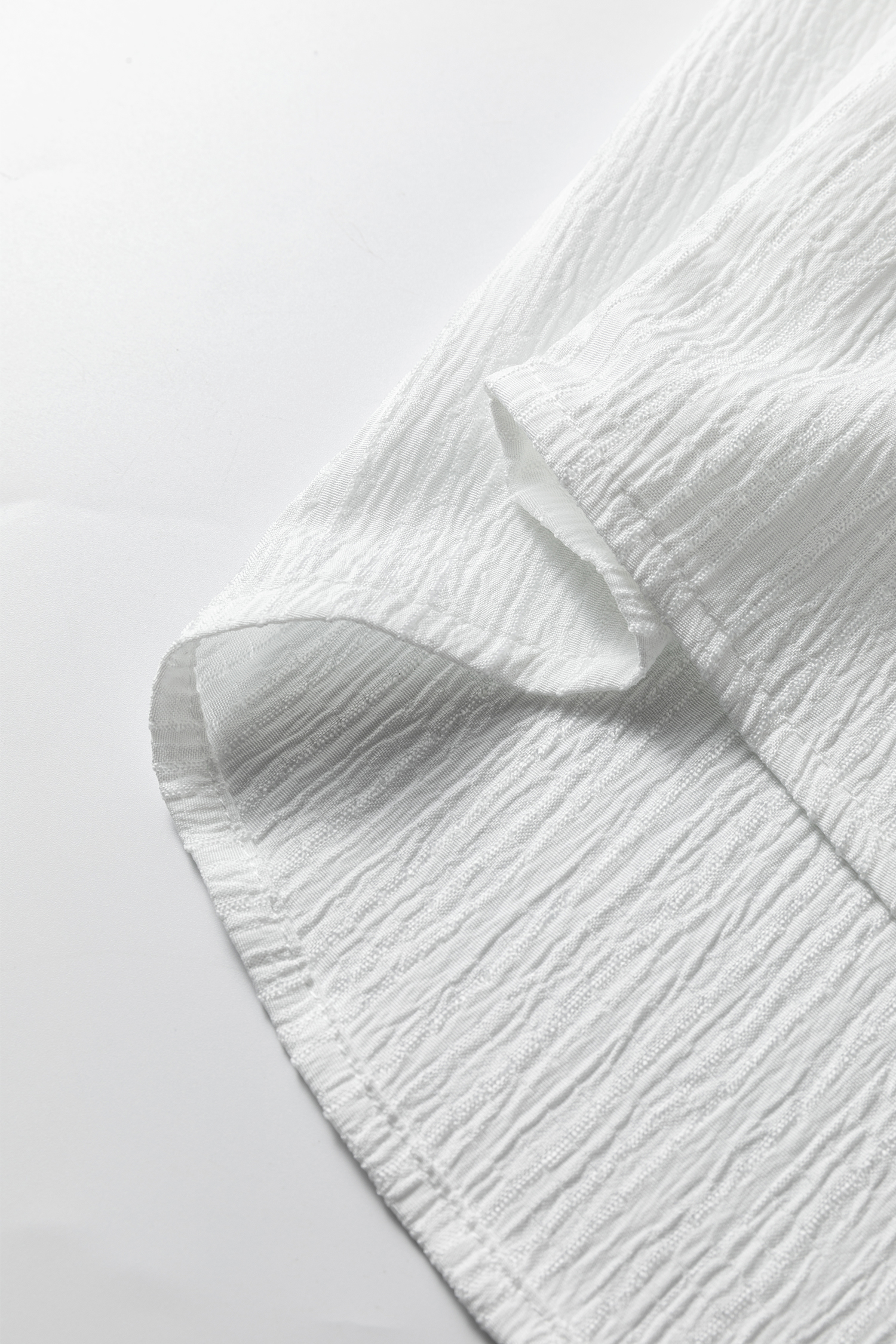 White Crinkled Texture Lantern Sleeve Button Down Loose Shirt - loveforevers