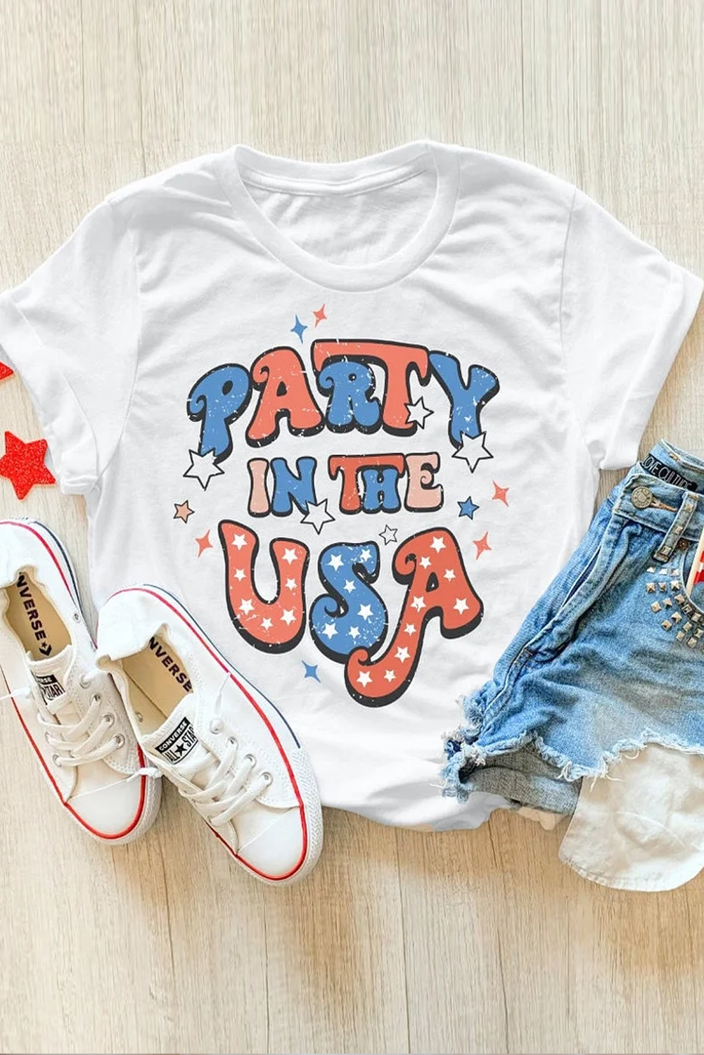 White PARTY IN THE USA Flag Fashion Graphic Tee - loveforevers