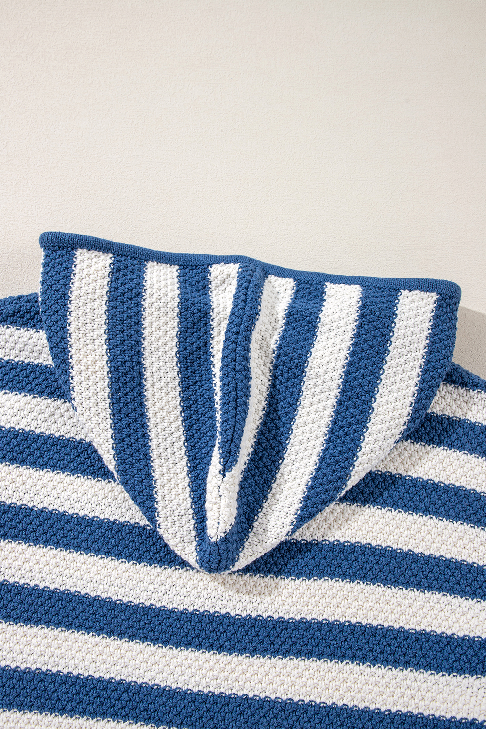 Blue Stripe V Neck Pocketed Drawstring Hooded Sweater - loveforevers