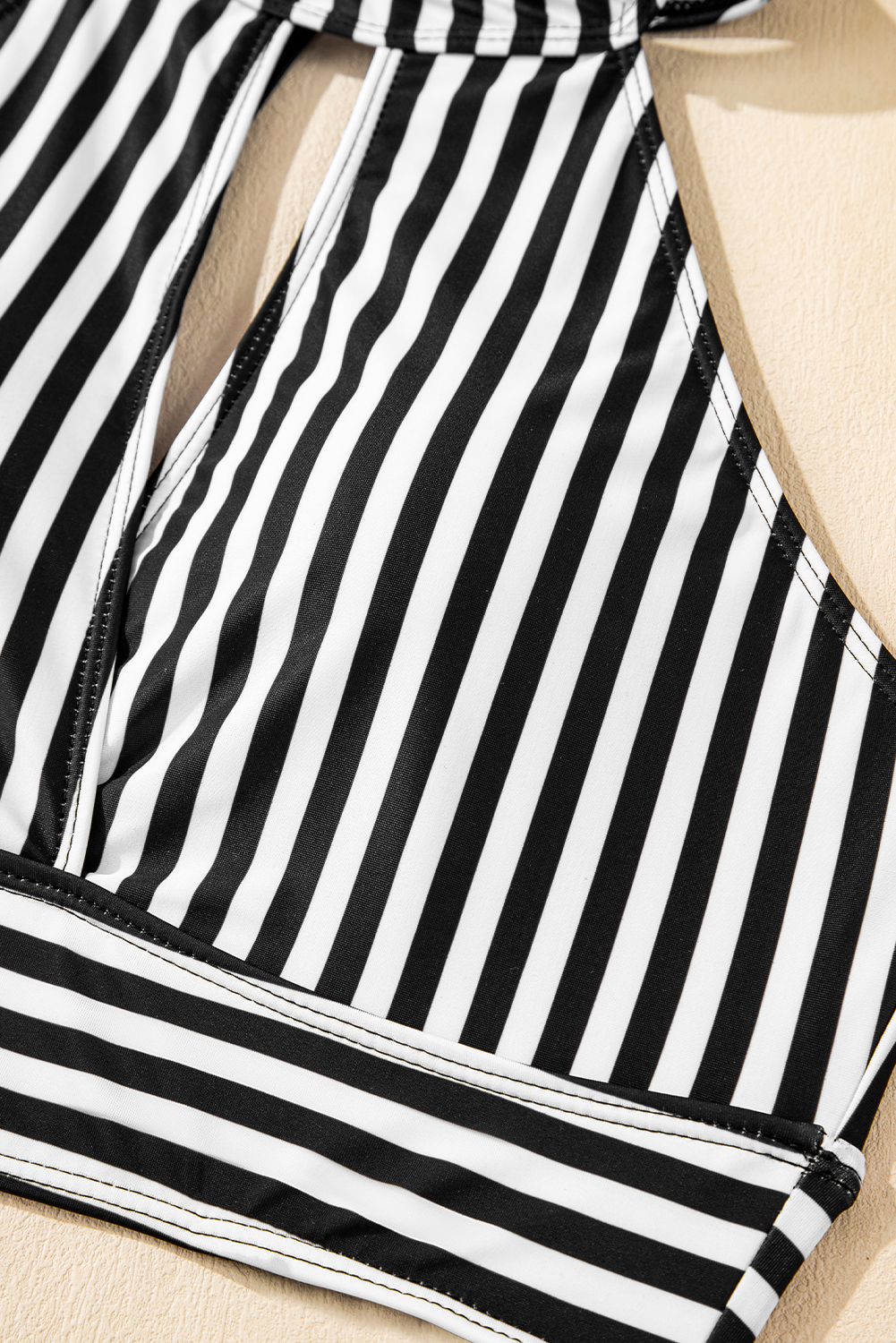 Black Striped Halter Top Drawstring Ruched High Waisted Bikini - loveforevers