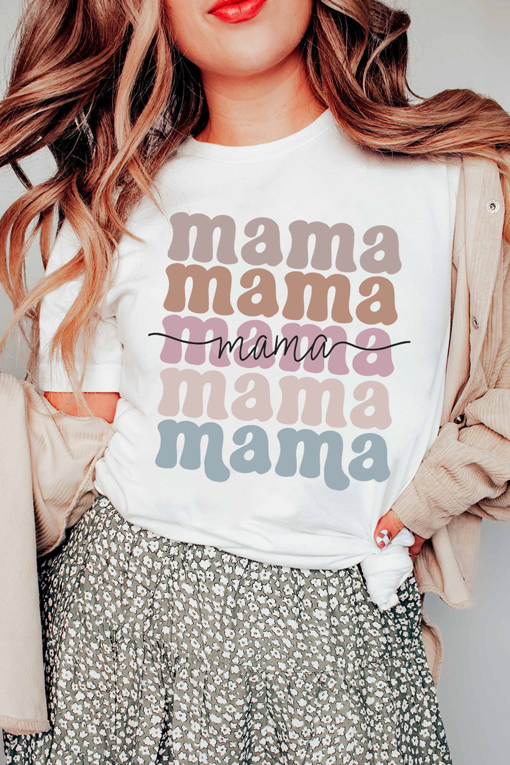 White mama Lettering Printed Crew Neck Tee - loveforevers