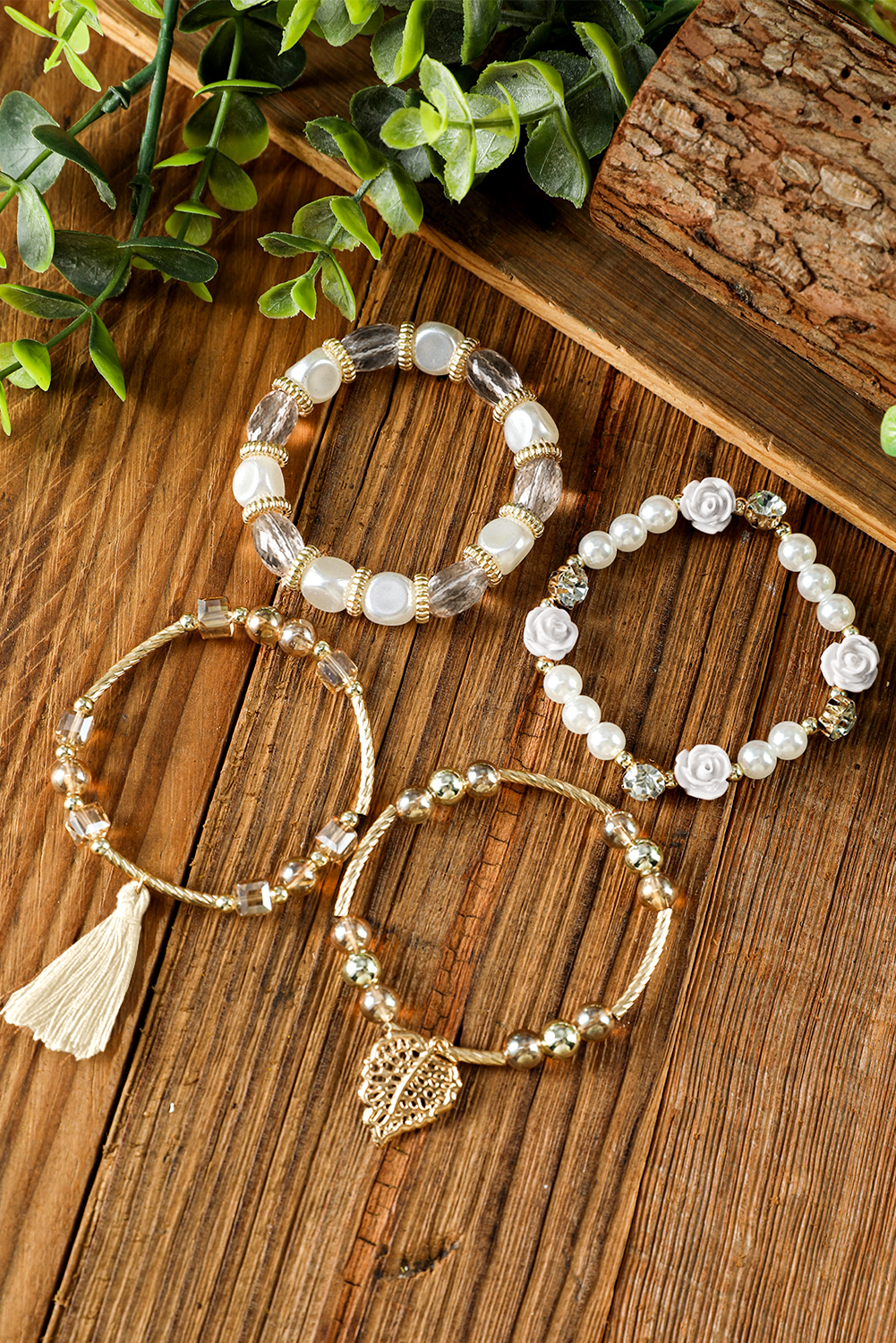White Bohemian Rhinestone Beaded Fringed Layered Bracelet - loveforevers