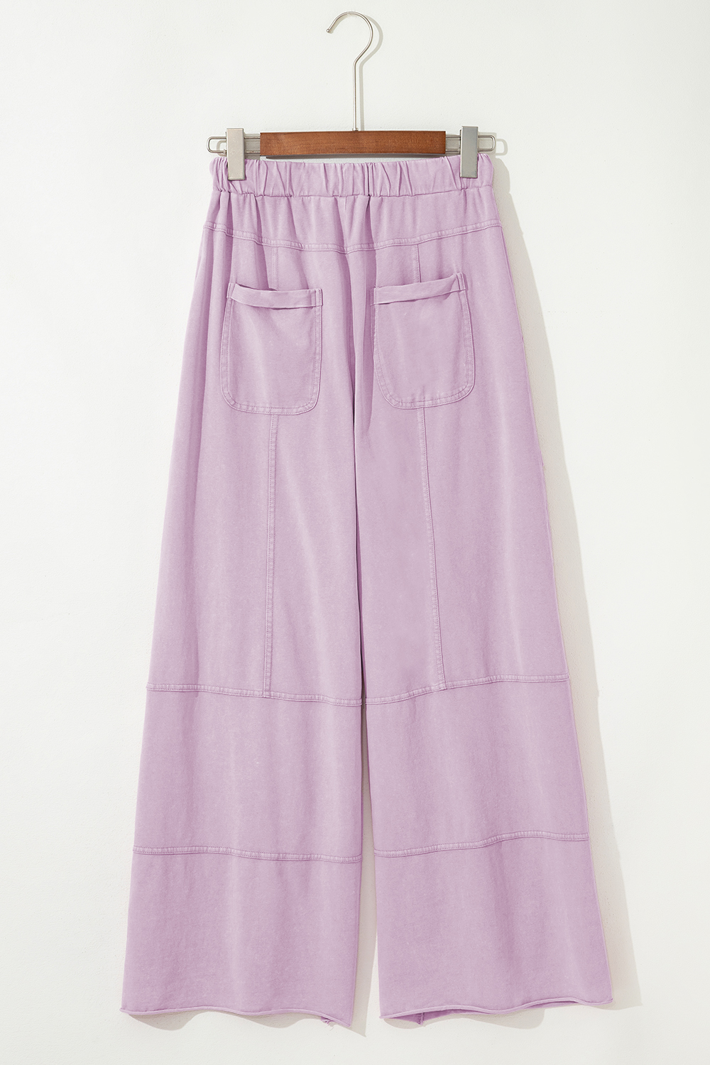 Pink Mineral Wash Exposed Seam Drawstring Elastic Waistband Wide Leg Cargo Pants - loveforevers