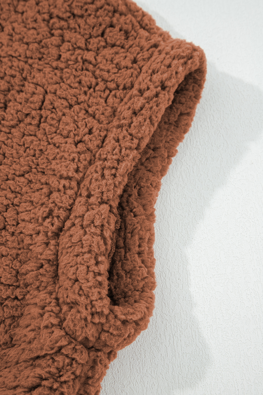Cinnamon Faux Fur Snap Button Front Knot Side Plush Vest with Pockets - loveforevers