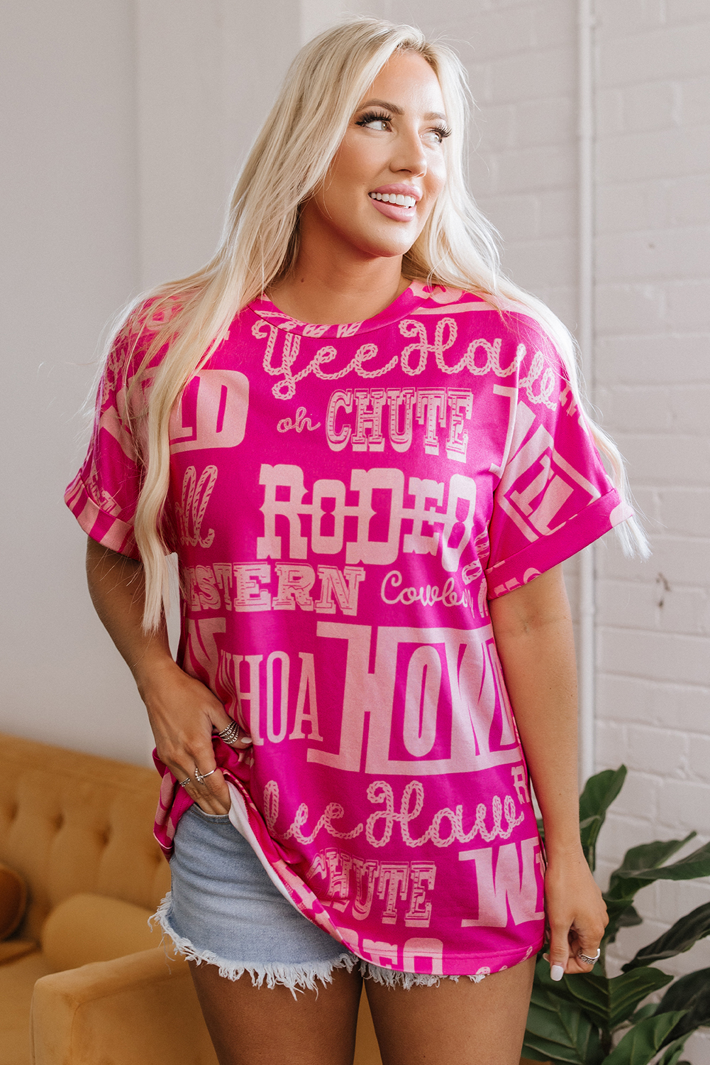 Dark Grey Howdy Cowboy Letter Printed Western Fashion Tee - loveforevers