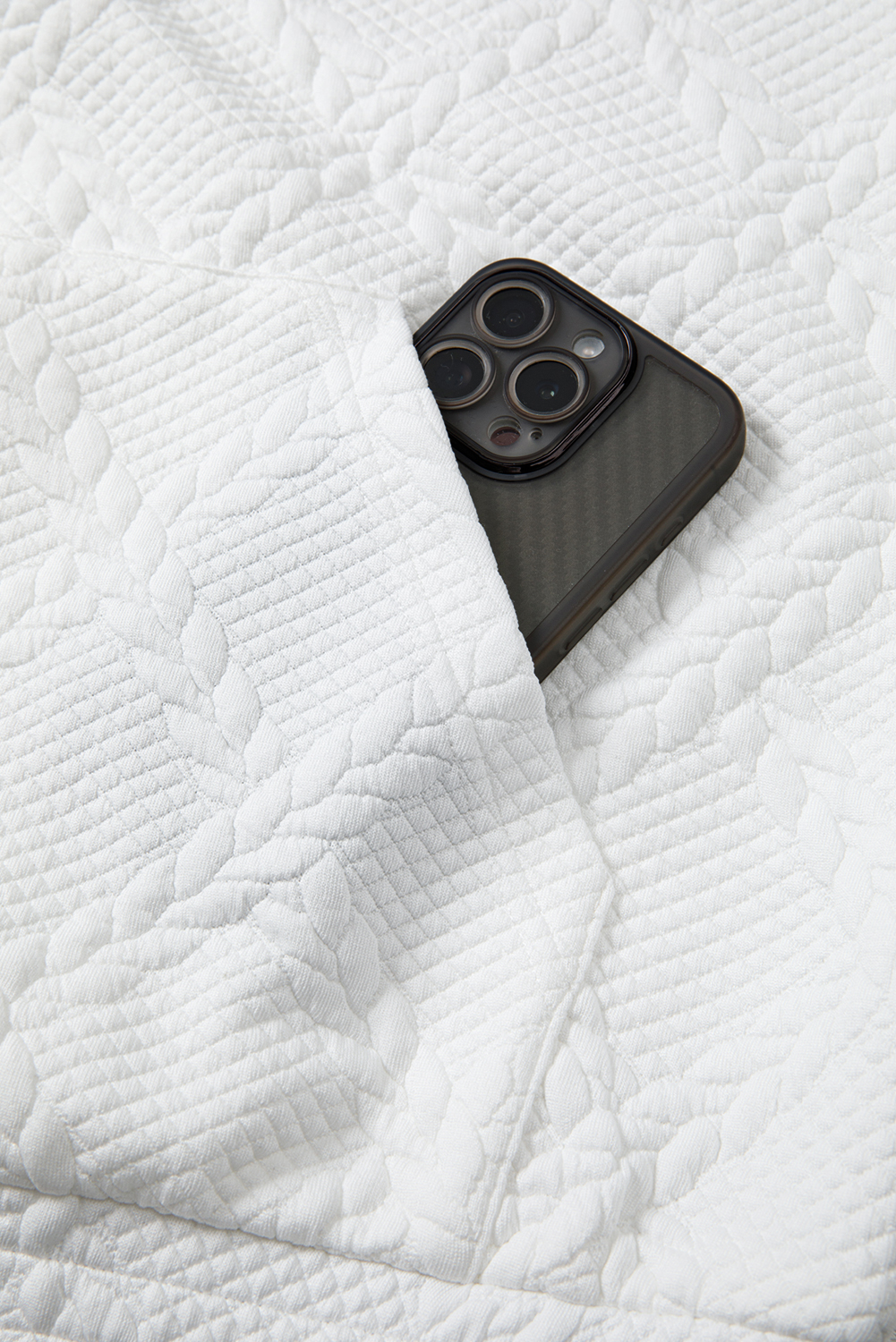 White Cable Lattice Texture Kangaroo Pocket Hoodie - loveforevers
