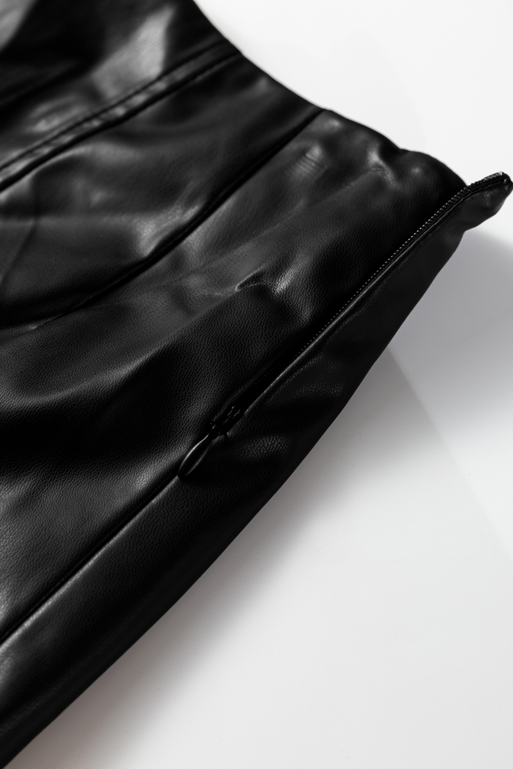 Black Faux Leather Retro Buckle Detail Pleated Stitch Flared Midi Skirt - loveforevers