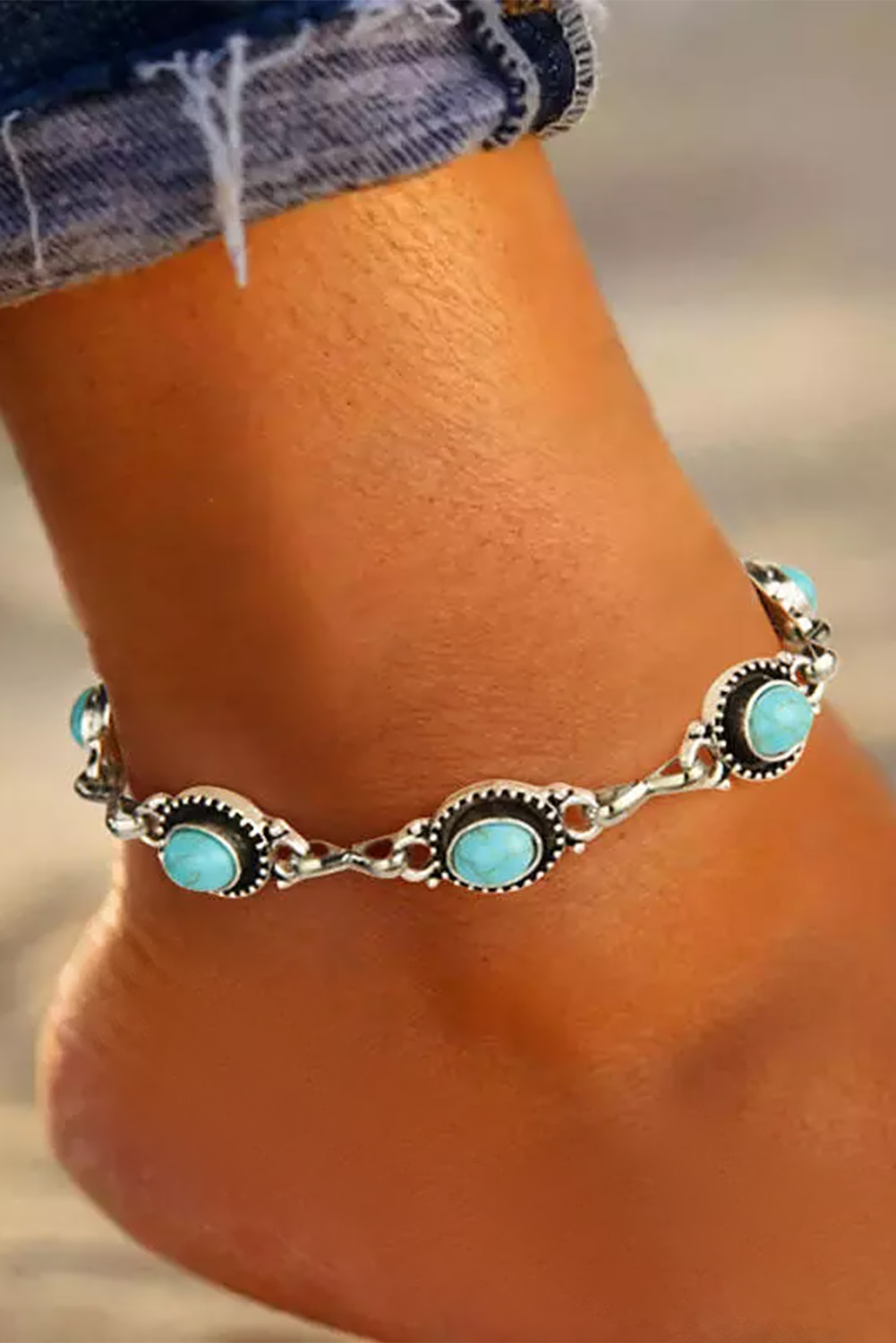 Silver Bohemian Turquoise Casual Anklet - loveforevers