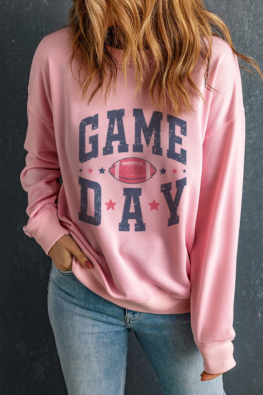 Pink Rugby Football GAME DAY Graphic Drop Shoulder Sweatshirt - loveforevers