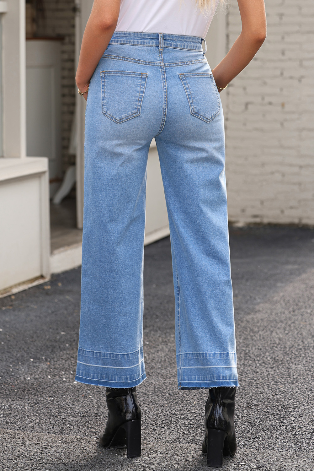 Gray Raw Hem Straight Leg Loose High Waist Jeans - loveforevers