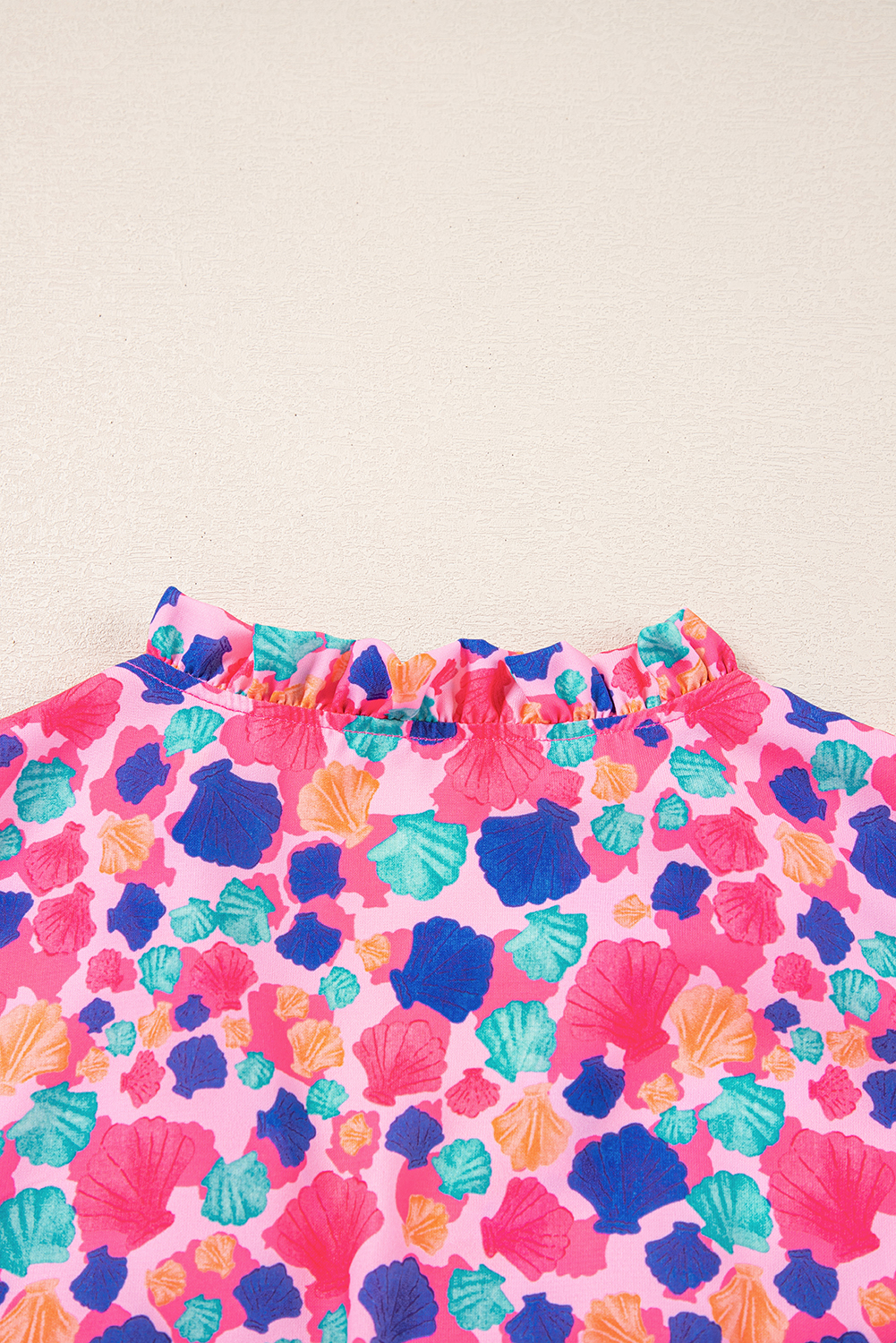 Rose Red Abstract Print Ruffled Sleeve V Neck Blouse - loveforevers