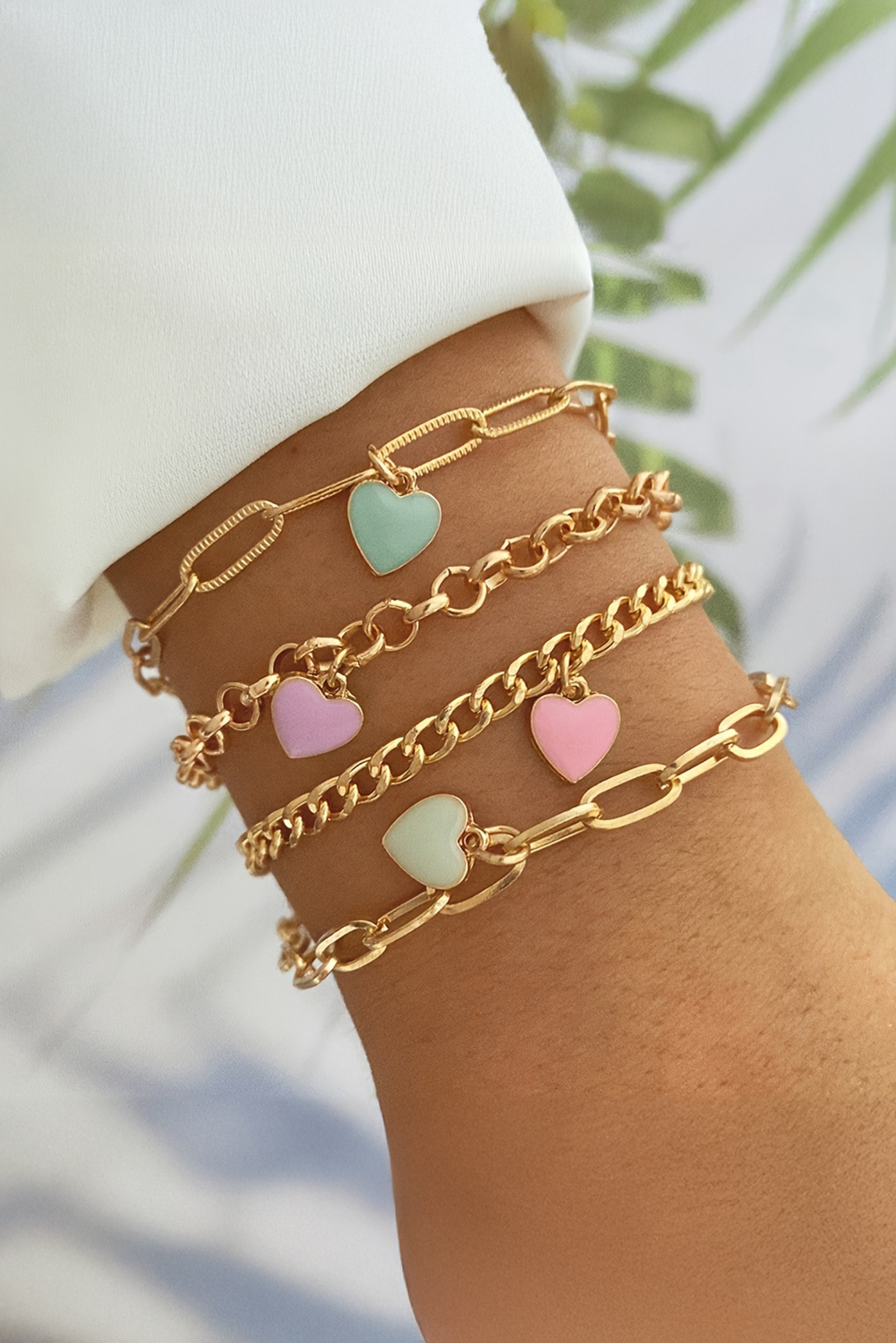 Gold Heart Charm Multi Layer Adjustable Chain Bracelet - loveforevers
