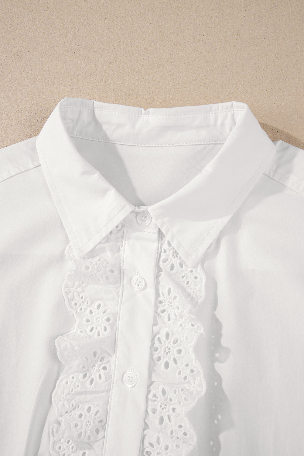 White Lace Crochet Trim Turn Down Collar Buttoned Shirt - loveforevers