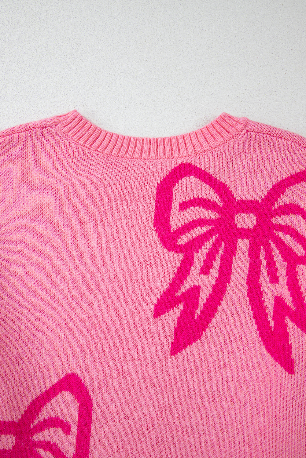 Golden Fleece Bow Pattern Drop Shoulder Loose Sweater - loveforevers
