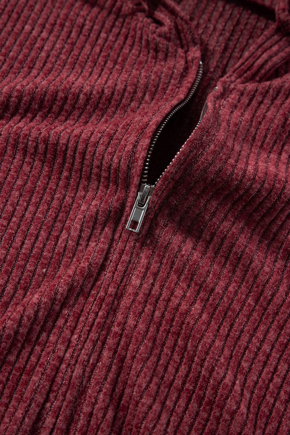 Dark Grey Ribbed Zip Up Front Drawstring Hoodie - loveforevers