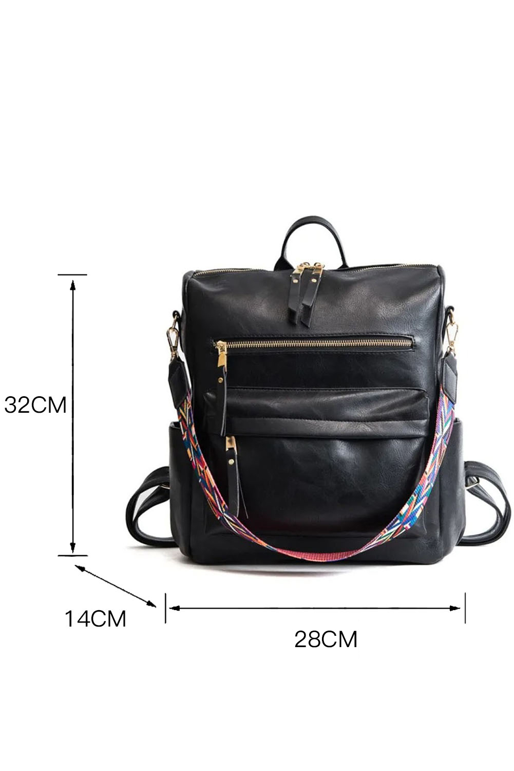 Color black Geometric Crochet Strap PU Leather Large Backpack - loveforevers