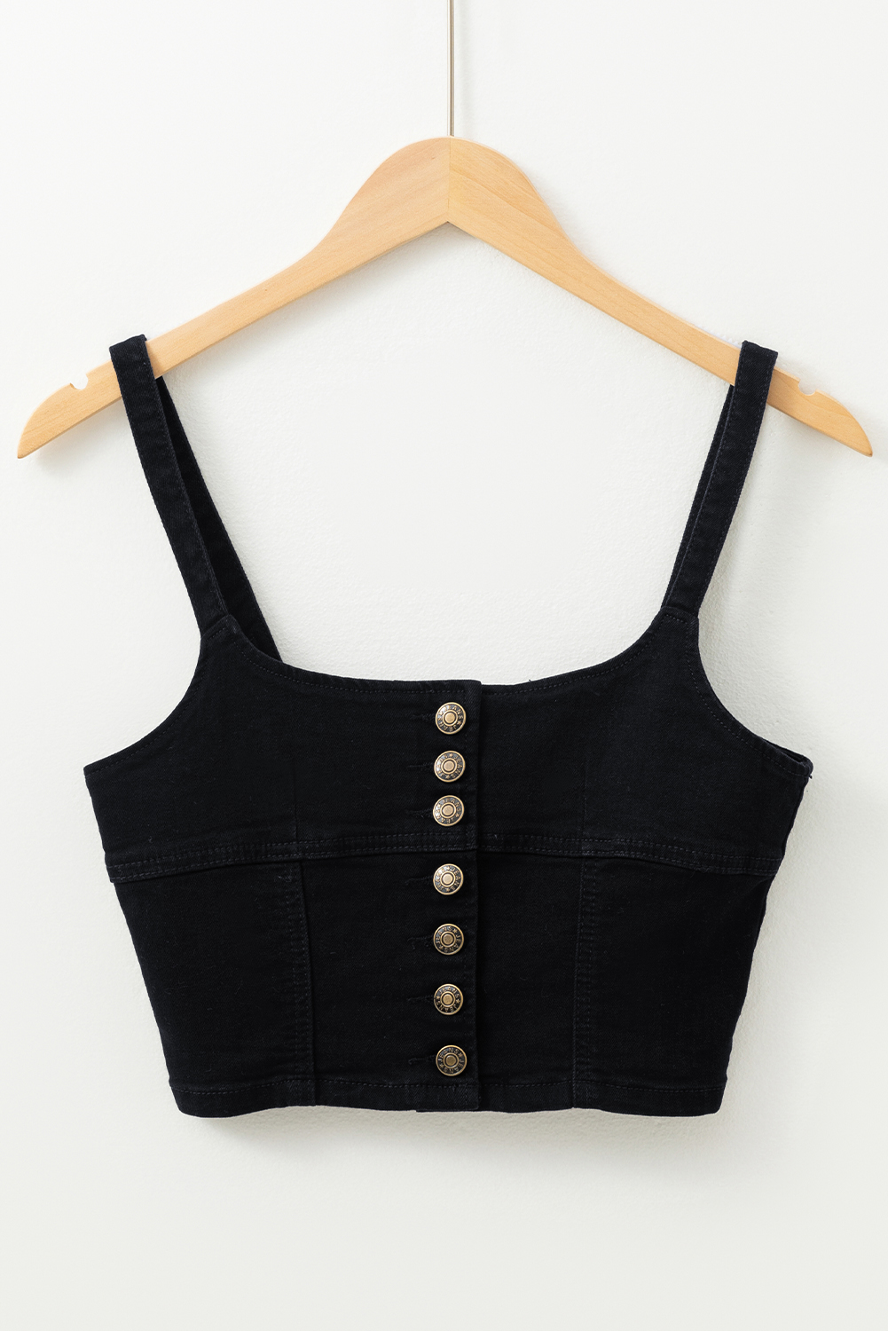 Black Acid Wash Buttoned Cropped Slim Denim Tank Top - loveforevers