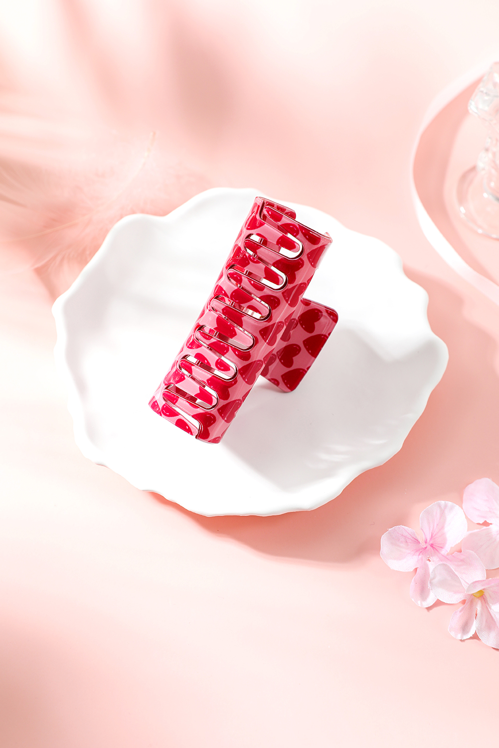 Fiery Red Heart Print Hollow Out Square Hair Claw Clip - loveforevers