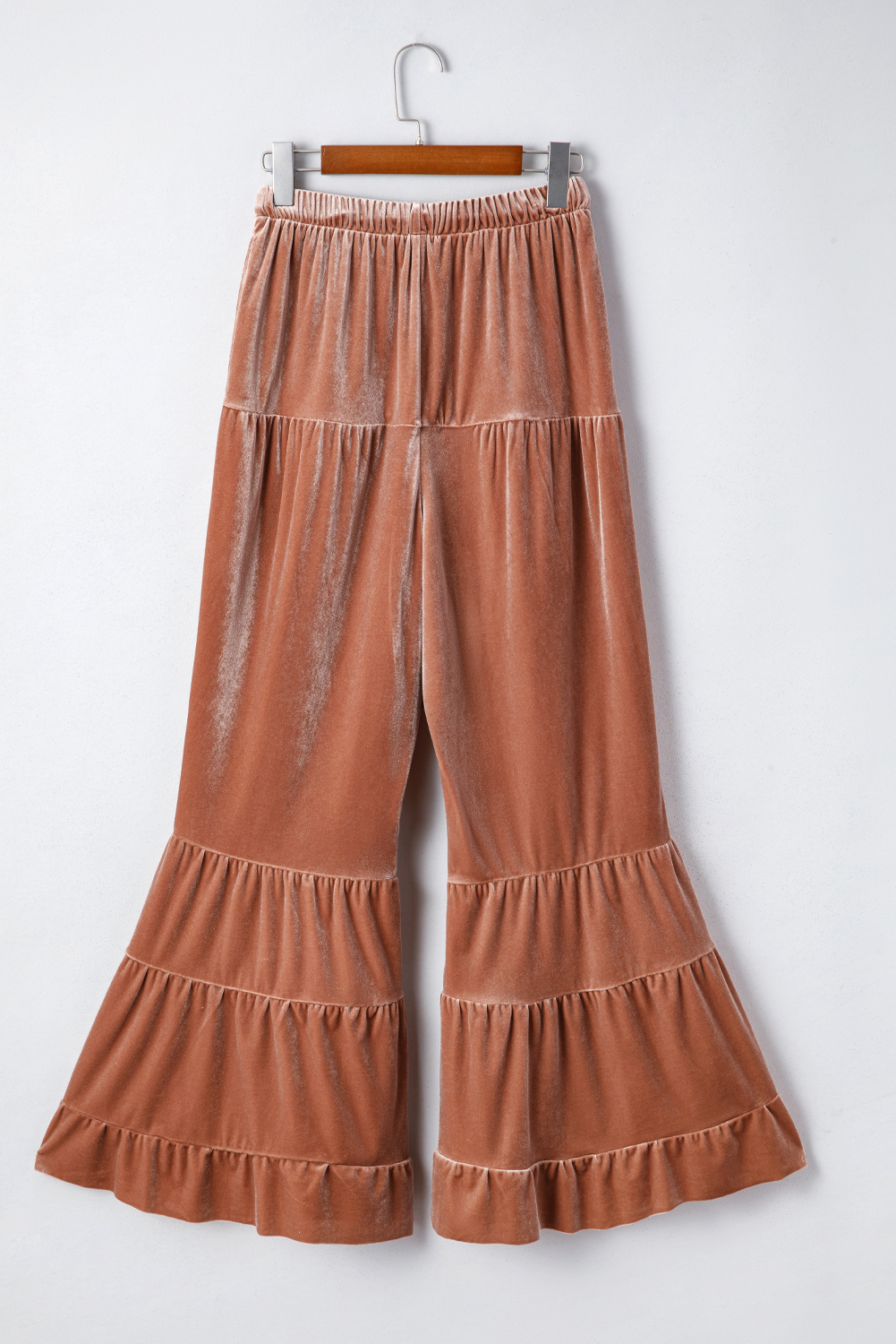 Straw Yellow Mineral Wash Lace-up High Waist Tiered Bell Bottom Pants - loveforevers