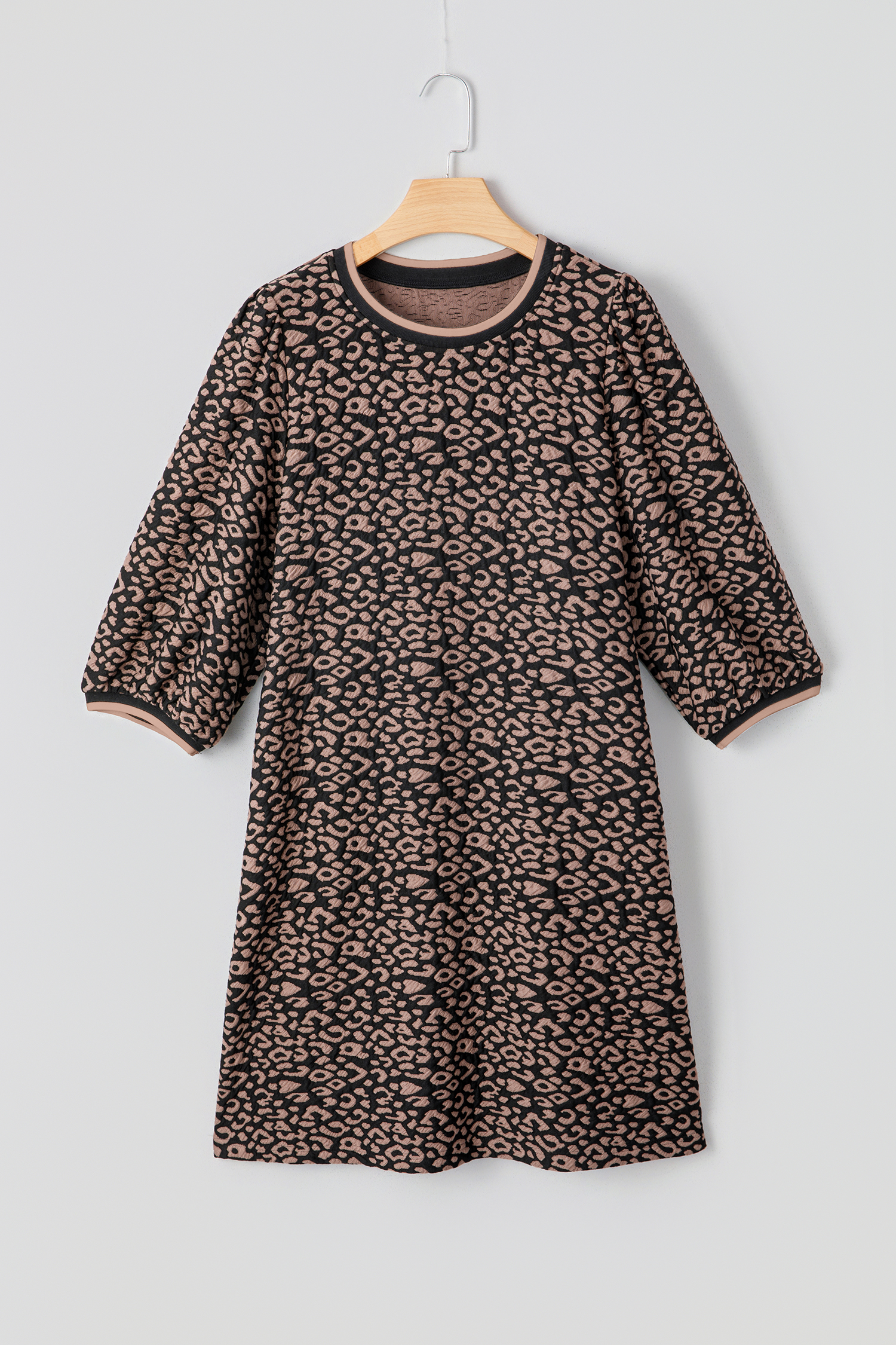 Black Leopard Print Bubble Sleeve Shift Mini Dress - loveforevers