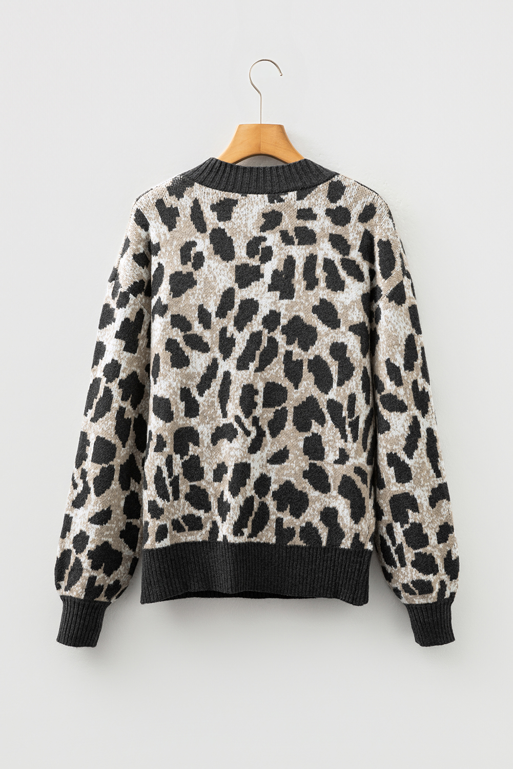 Carbon Grey Leopard Drop Shoulder Baggy Sweater - loveforevers