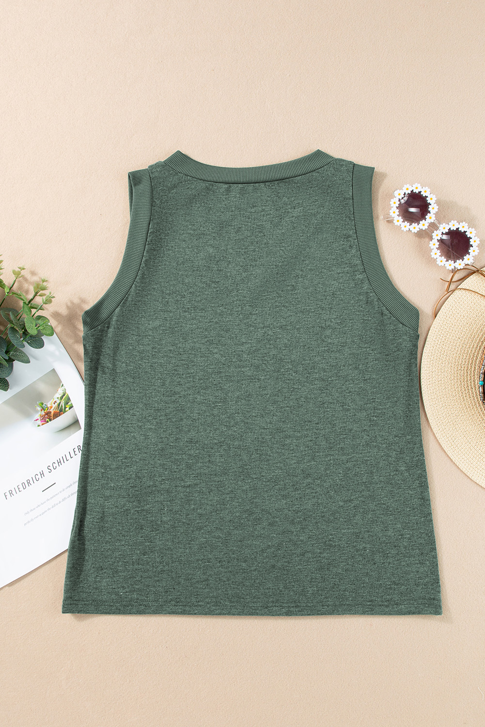 Mist Green Frayed American Flag Printed V Neck Tank Top - loveforevers