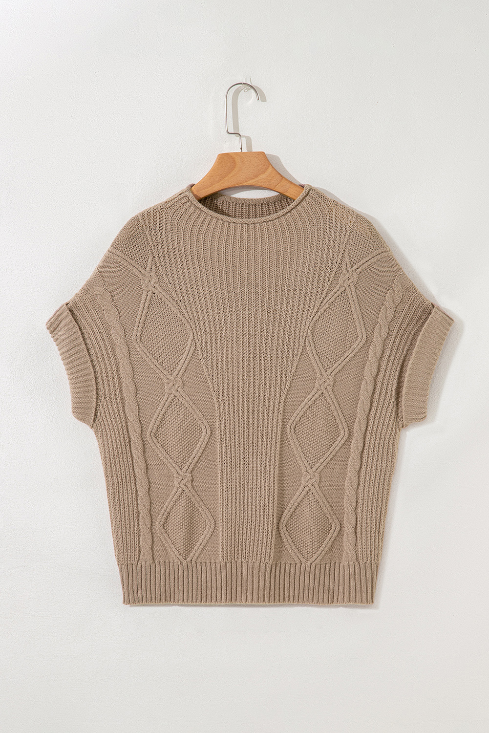 Smoke Gray Textured Knit High Neck Sweater T Shirt - loveforevers