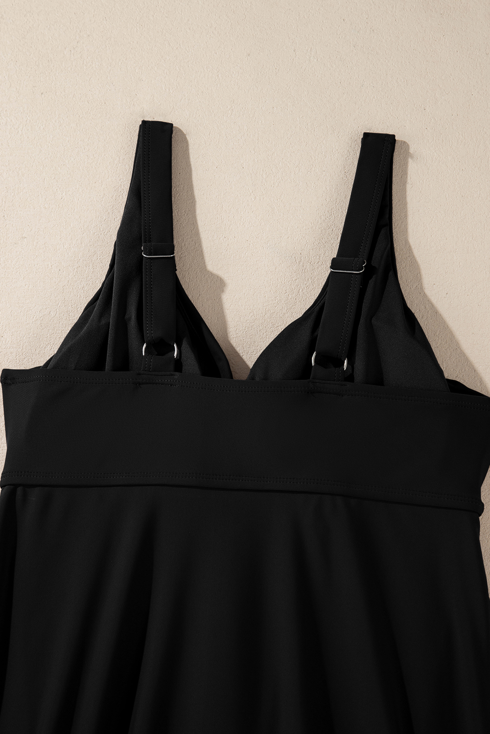 Black Crossed V Neck Adjustable Strap Babydoll Tankini Top - loveforevers