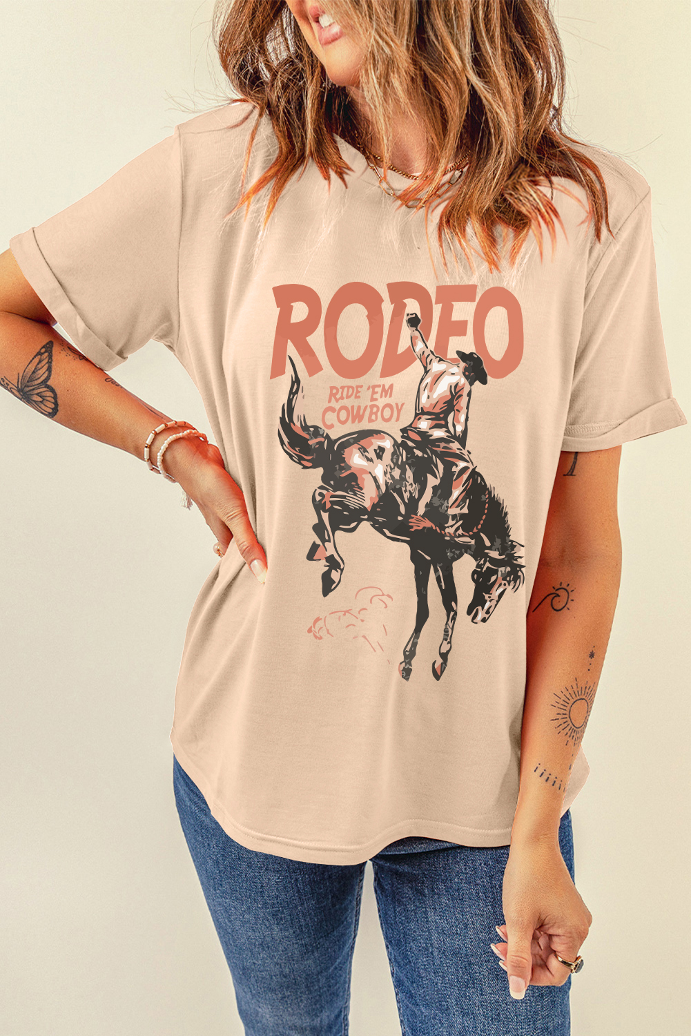 White RODEO Cowboy Graphic Crewneck T Shirt - loveforevers