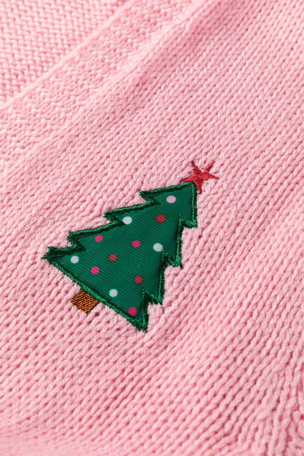 Light Pink Christmas Tree Print Open Front Drop Shoulder Midi Cardigan - loveforevers