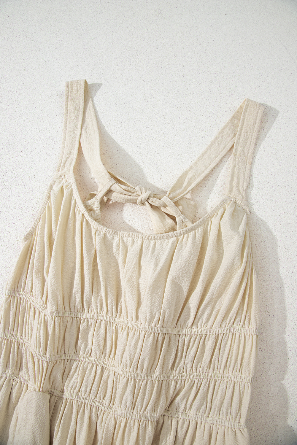 Beige Ruched High Waist Sleeveless Wide Leg Jumpsuit - loveforevers