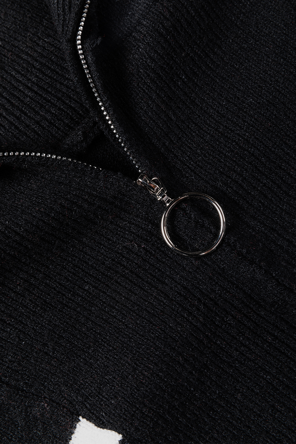 Black Striped O-ring Zip Collared Loose Sweater Mini Dress - loveforevers