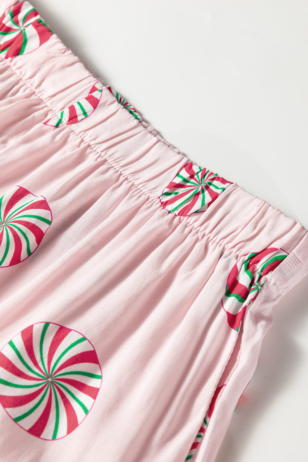Green Christmas Candy Contrast Trim Bow Knot Silky 2pcs Pajama Set - loveforevers